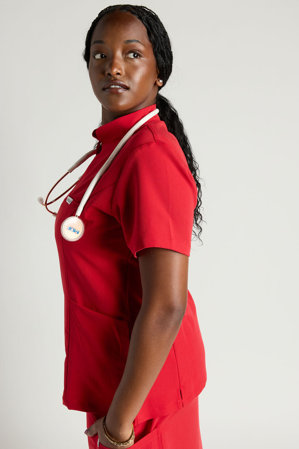 Azora Three Pocket Mandarin Collar Scrub Top