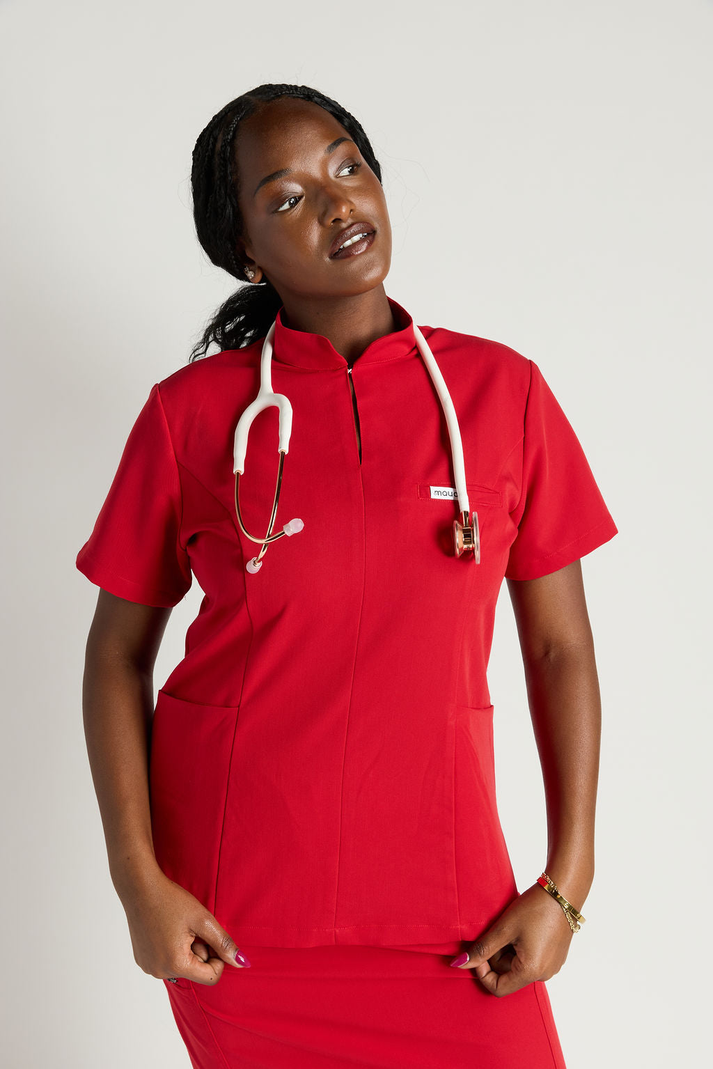 Azora Three Pocket Mandarin Collar Scrub Top