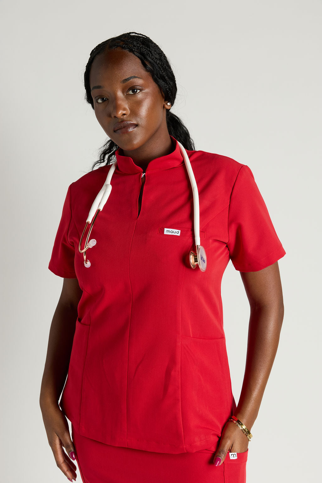 Azora Three Pocket Mandarin Collar Scrub Top