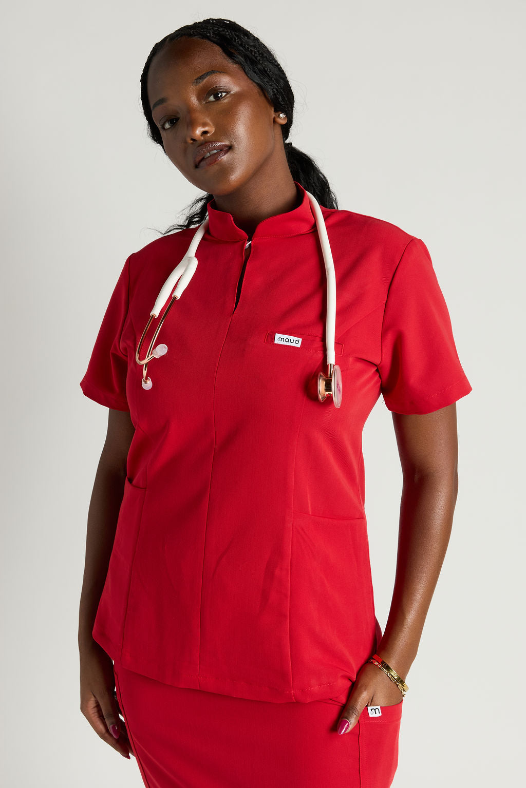Azora Three Pocket Mandarin Collar Scrub Top